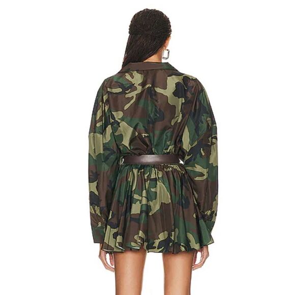 Norma Kamali Oversized Bf Shirt Flared Mini Dress Camo Revolve XS - Picture 2 of 8